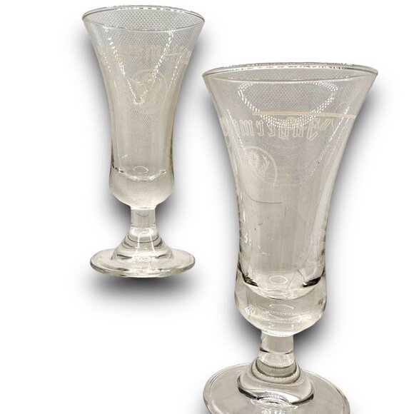 2 Jägermeister Footed Cordial Shot Glasses White Stag Vintage German Barware - Picture 7 of 7